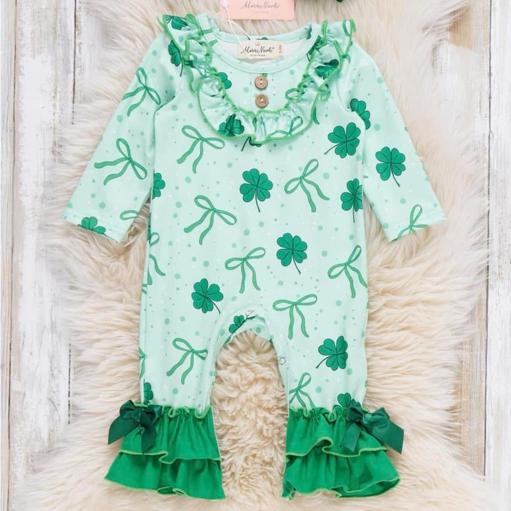 Mint Green Shamrock Kids One Piece